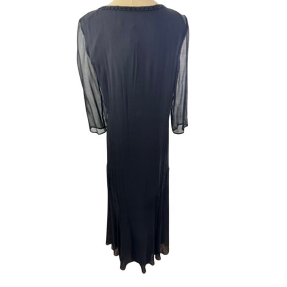 NWT!! "WEDNESDAY'S CHILD" Blk 100% Silk Sheer Beaded Dress Goth Hi Low Hem SZ M - Picture 3 of 15